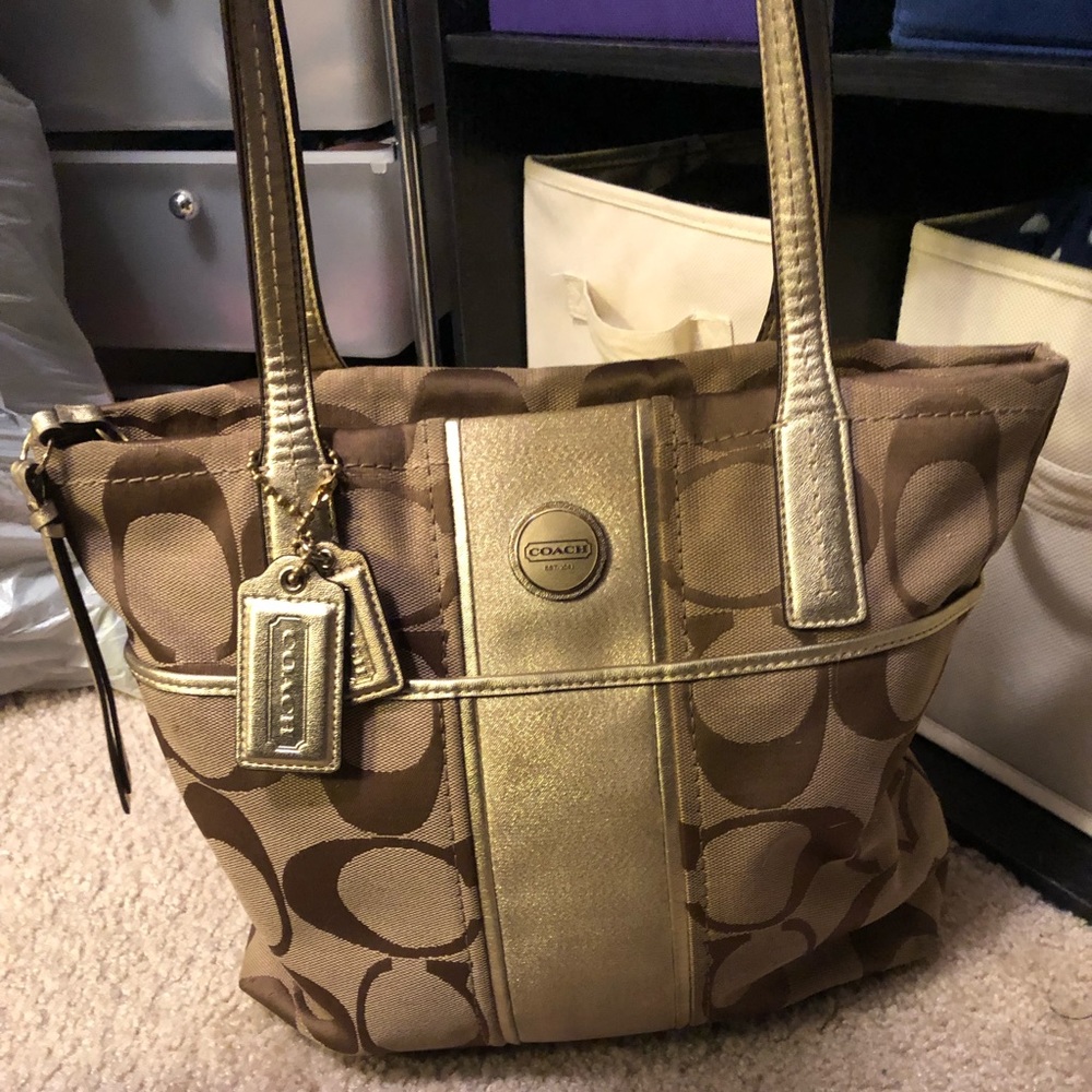 Gold Striped Coach Purse